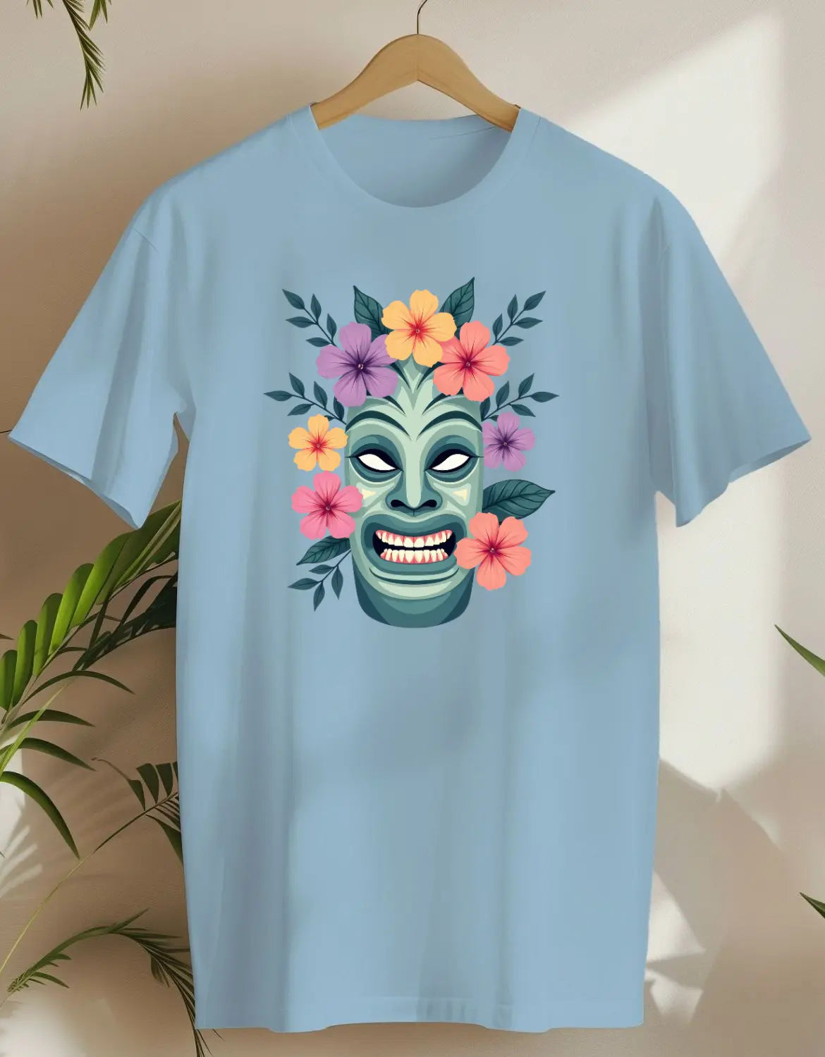 Floral Tiki-T-shirt-Light Blue-AMCC.STORE