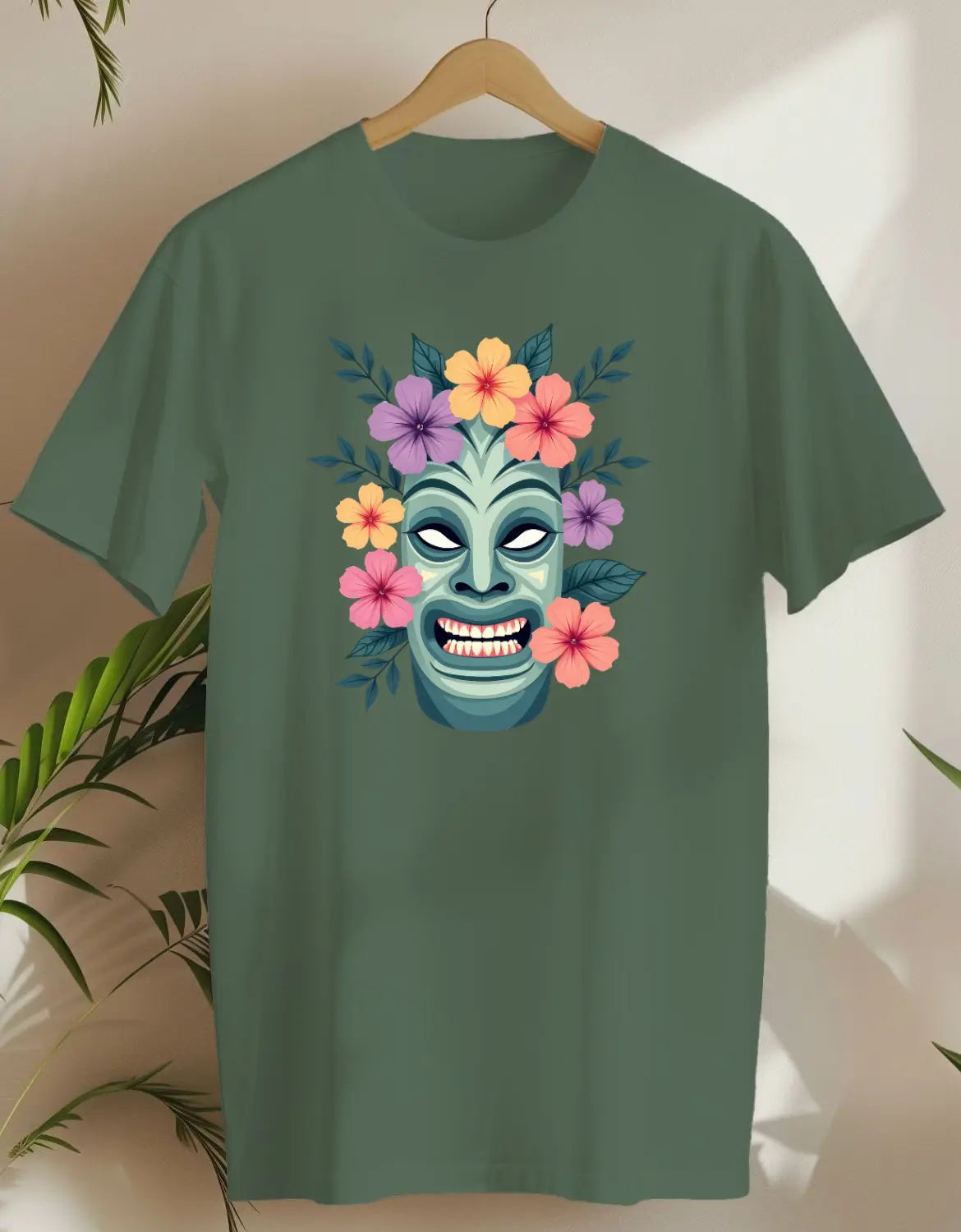 Floral Tiki-T-shirt-Military Green-AMCC.STORE