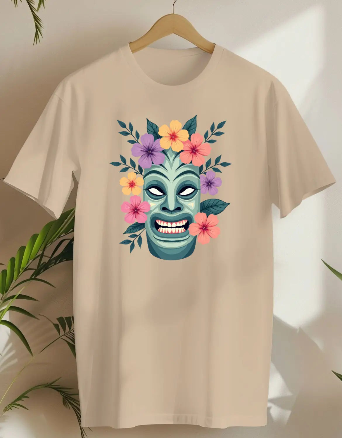Floral Tiki-T-shirt-Sand-AMCC.STORE