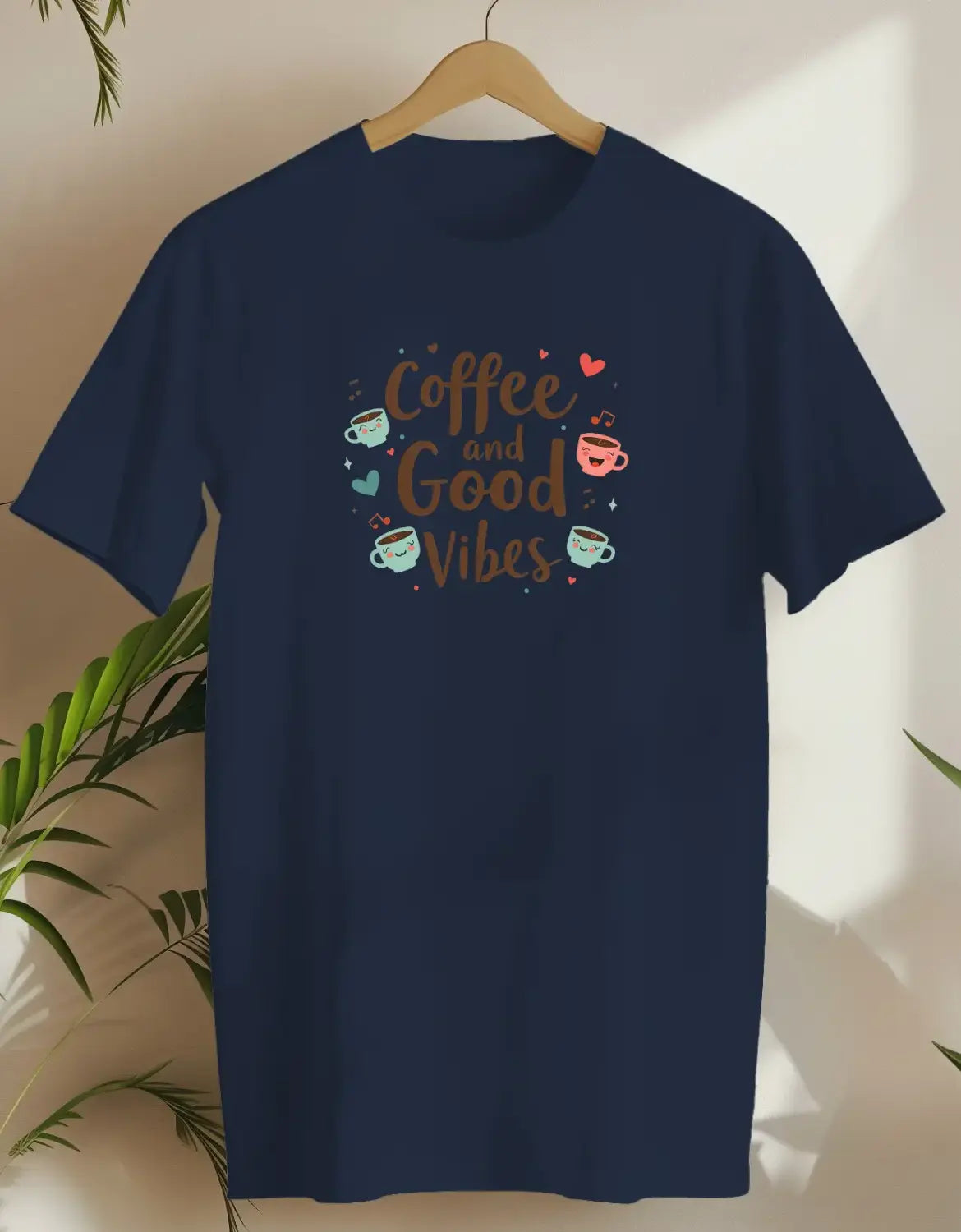 Happy Coffee And Good Vibes-T-shirt-Navy-AMCC.STORE