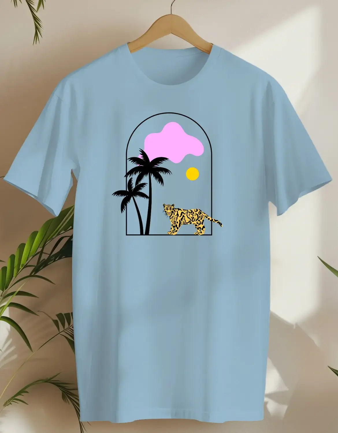 Palm Tiger Pink Sun-T-shirt-Light Blue-AMCC.STORE