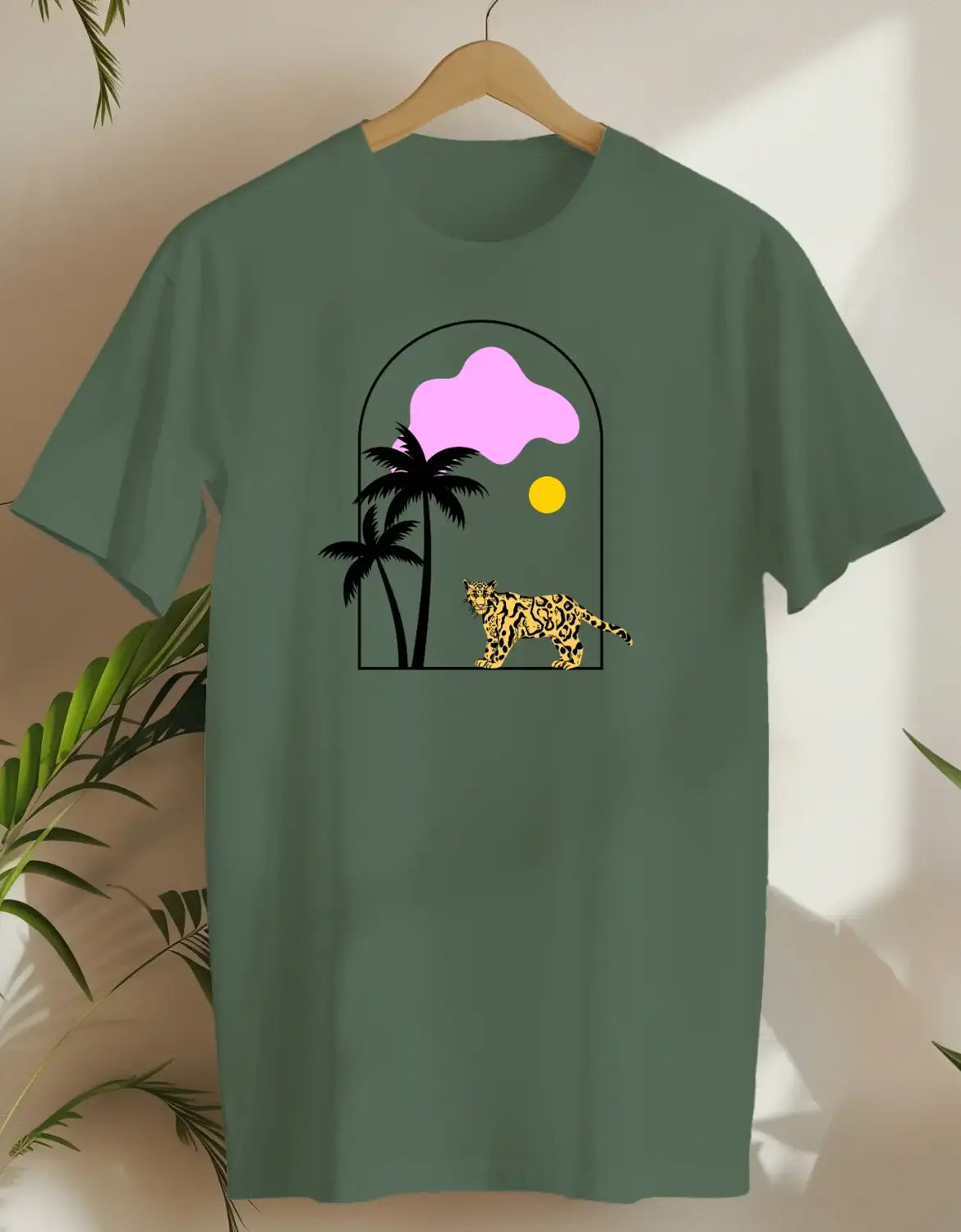 Palm Tiger Pink Sun-T-shirt-Military Green-AMCC.STORE