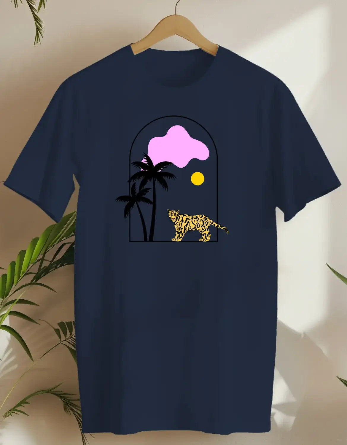 Palm Tiger Pink Sun-T-shirt-Navy-AMCC.STORE