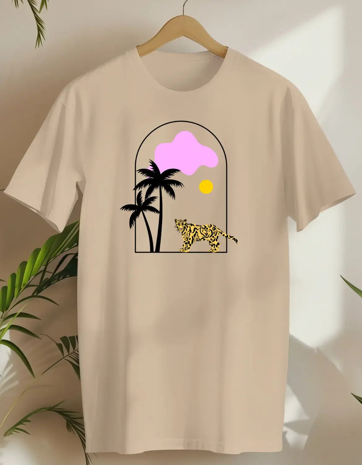 Palm Tiger Pink Sun-T-shirt-Sand-AMCC.STORE