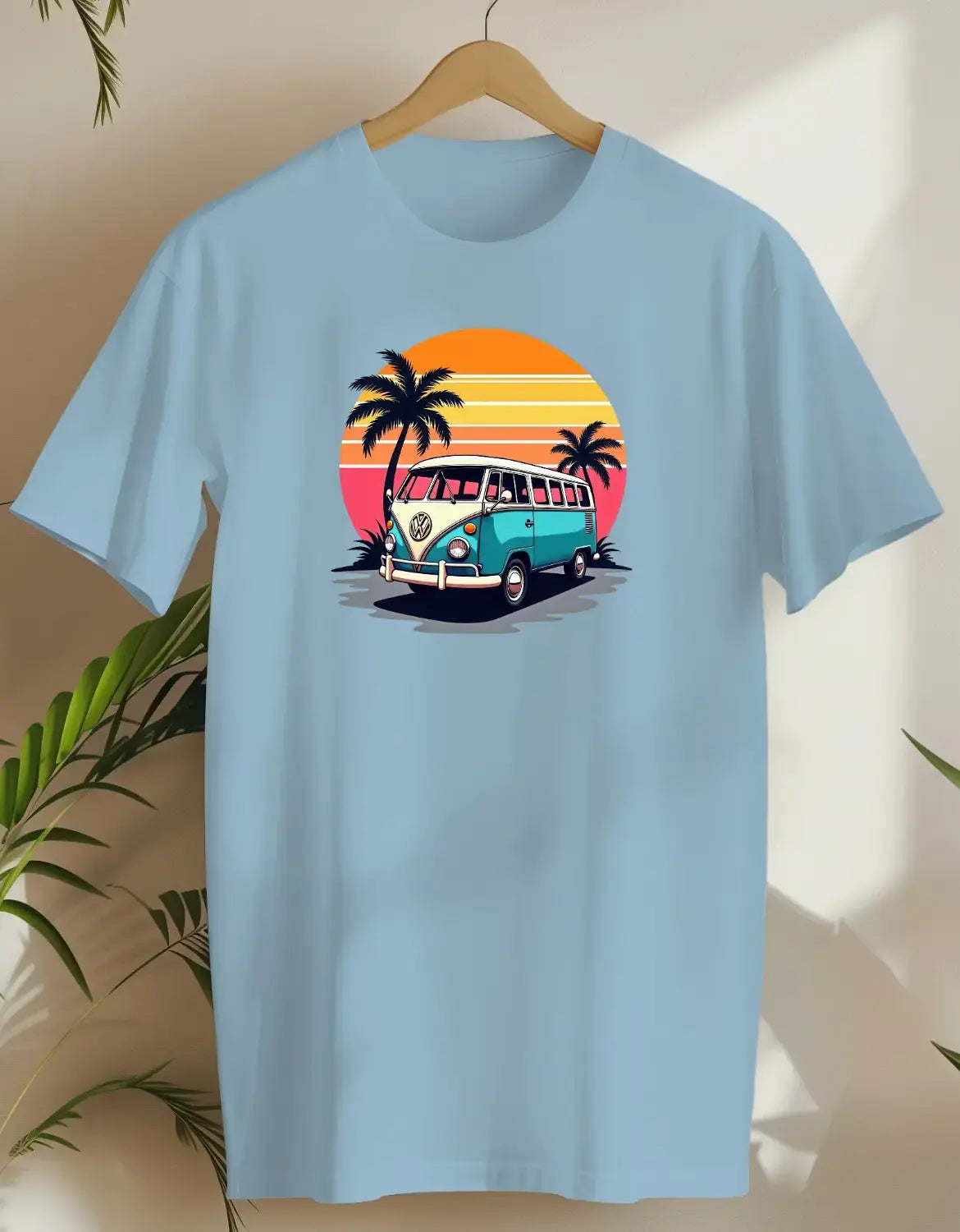 Retro Beach Van-T-shirt-Light Blue-AMCC.STORE