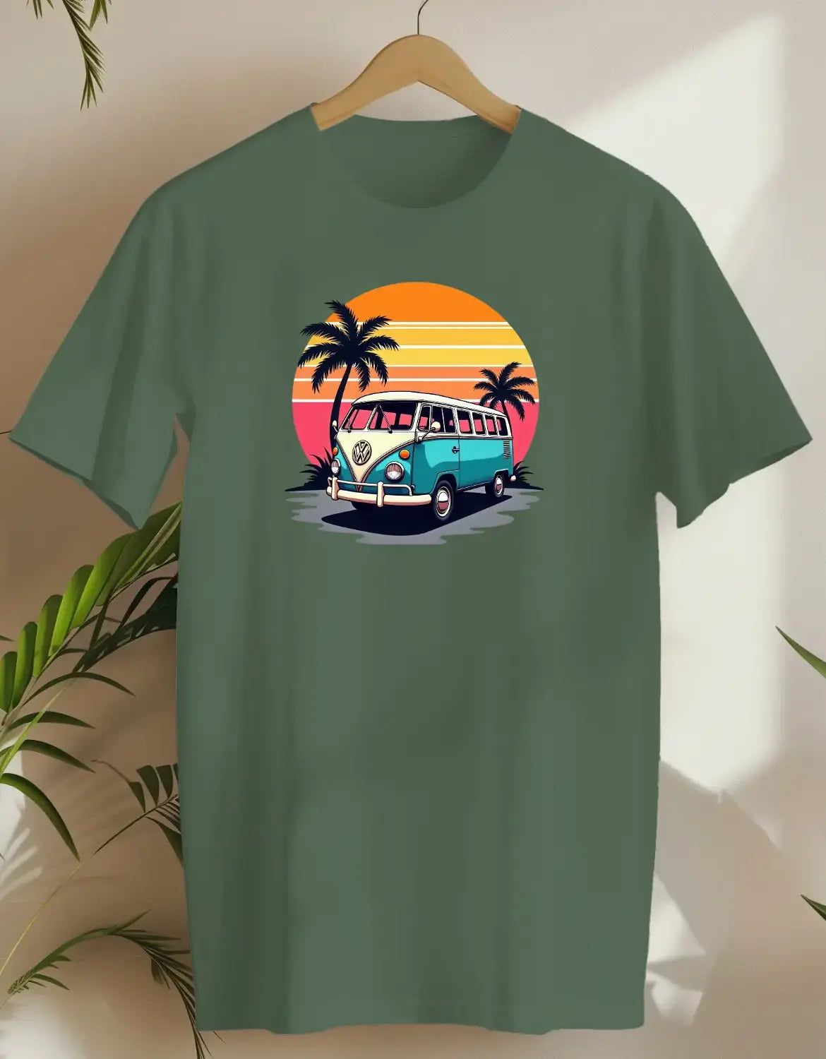 Retro Beach Van-T-shirt-Military Green-AMCC.STORE