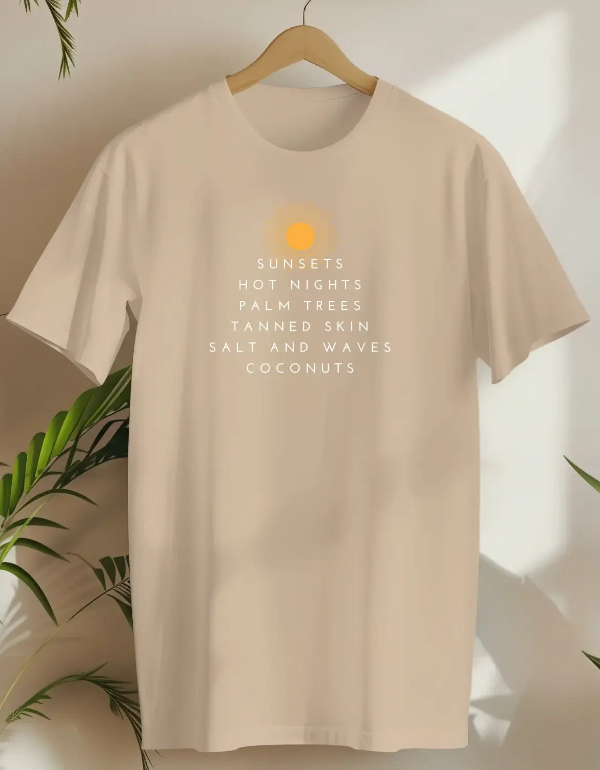 Sunsets Hot Nights 2-T-shirt-Sand-AMCC.STORE