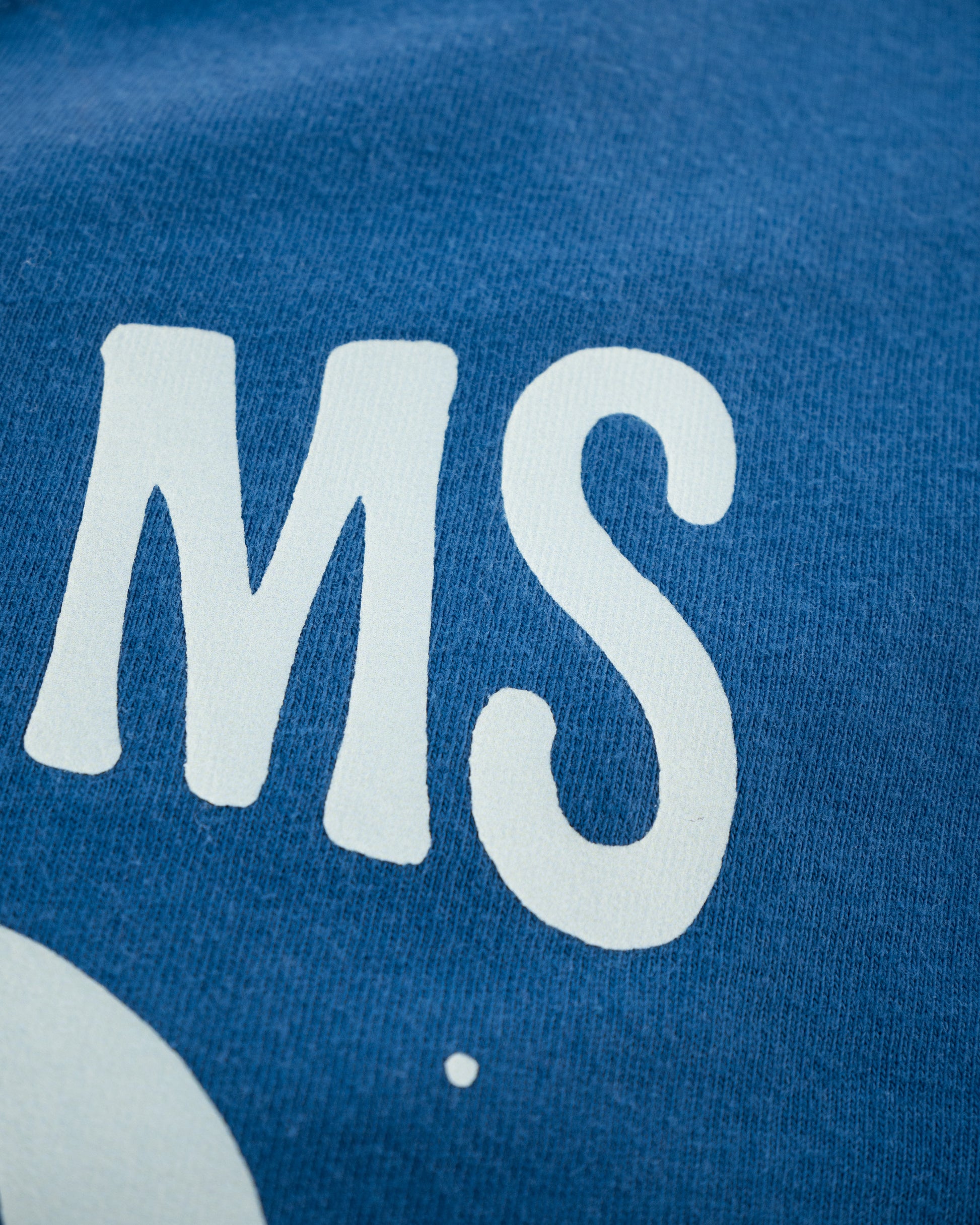 Close up on a navy blue shirt with print details