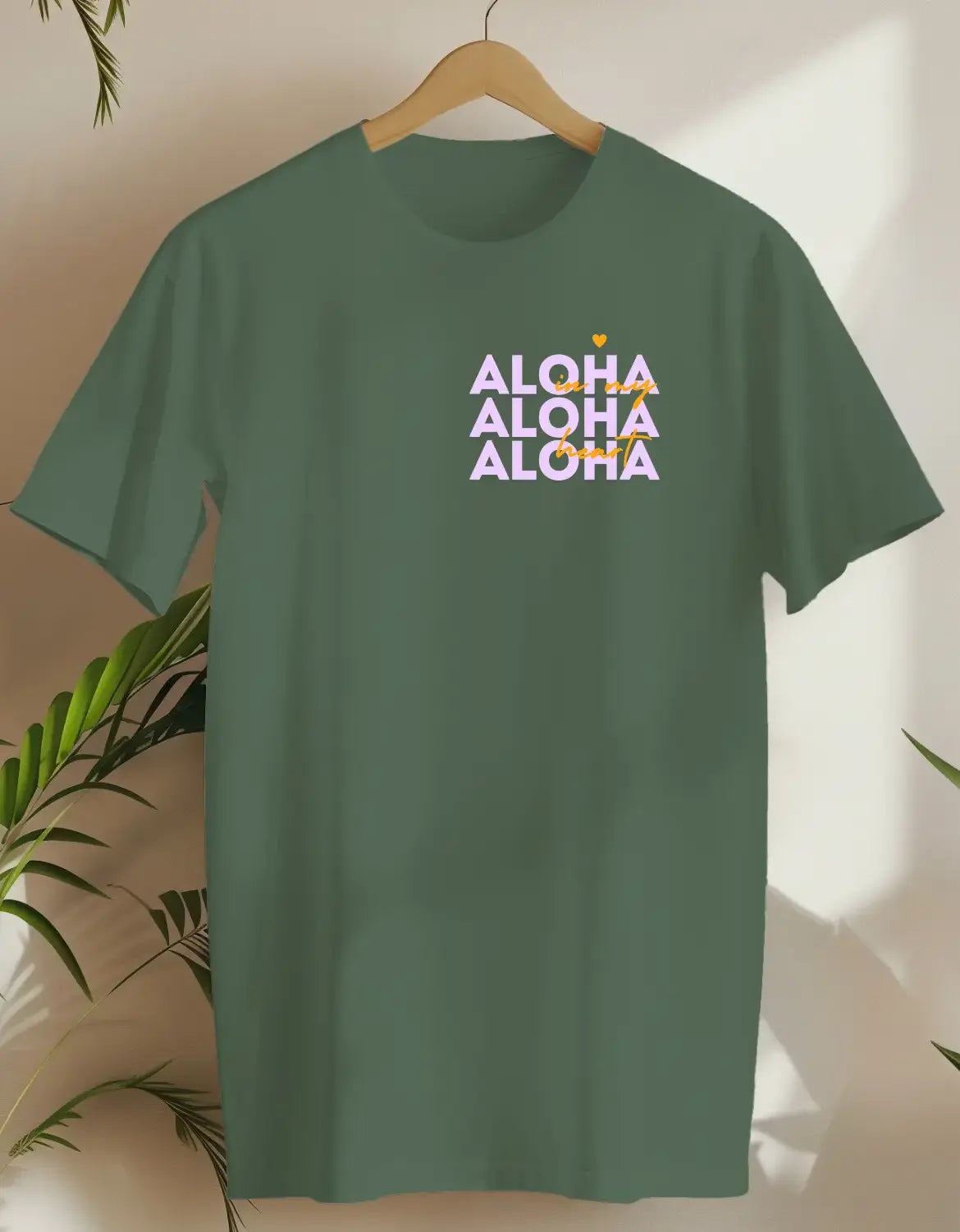 Aloha In My Heart Pink-T-shirt-Military Green-AMCC.STORE