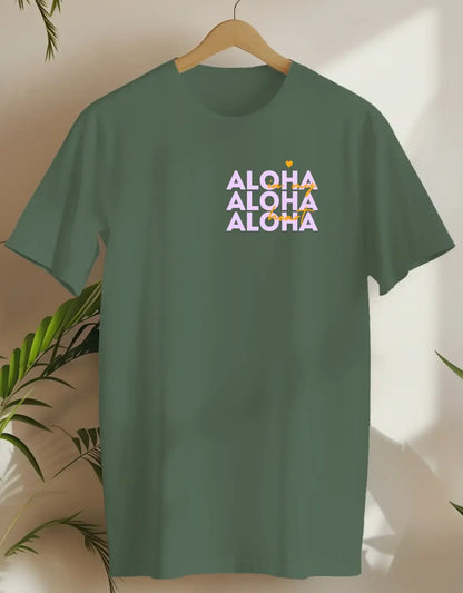 Aloha In My Heart Pink-T-shirt-Military Green-AMCC.STORE
