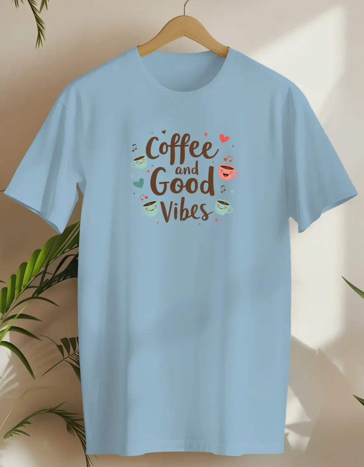 Happy Coffee And Good Vibes-T-shirt-Light Blue-AMCC.STORE