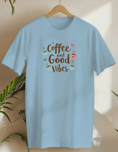 Happy Coffee And Good Vibes-T-shirt-Light Blue-AMCC.STORE