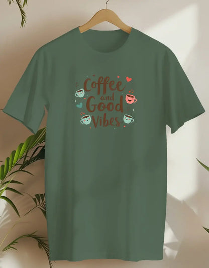 Happy Coffee And Good Vibes-T-shirt-Military Green-AMCC.STORE