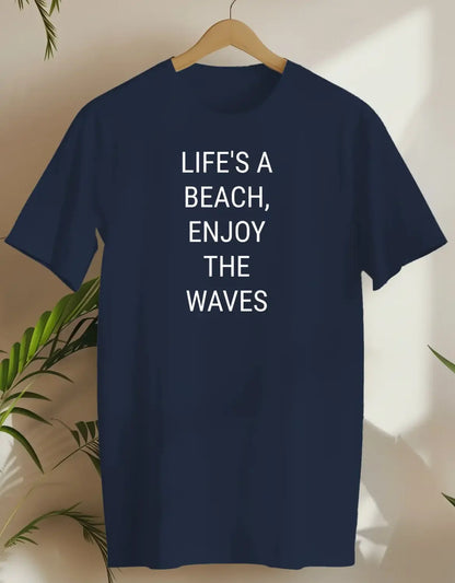 Life'S A Beach, Enjoy The Waves-T-shirt-Navy-AMCC.STORE